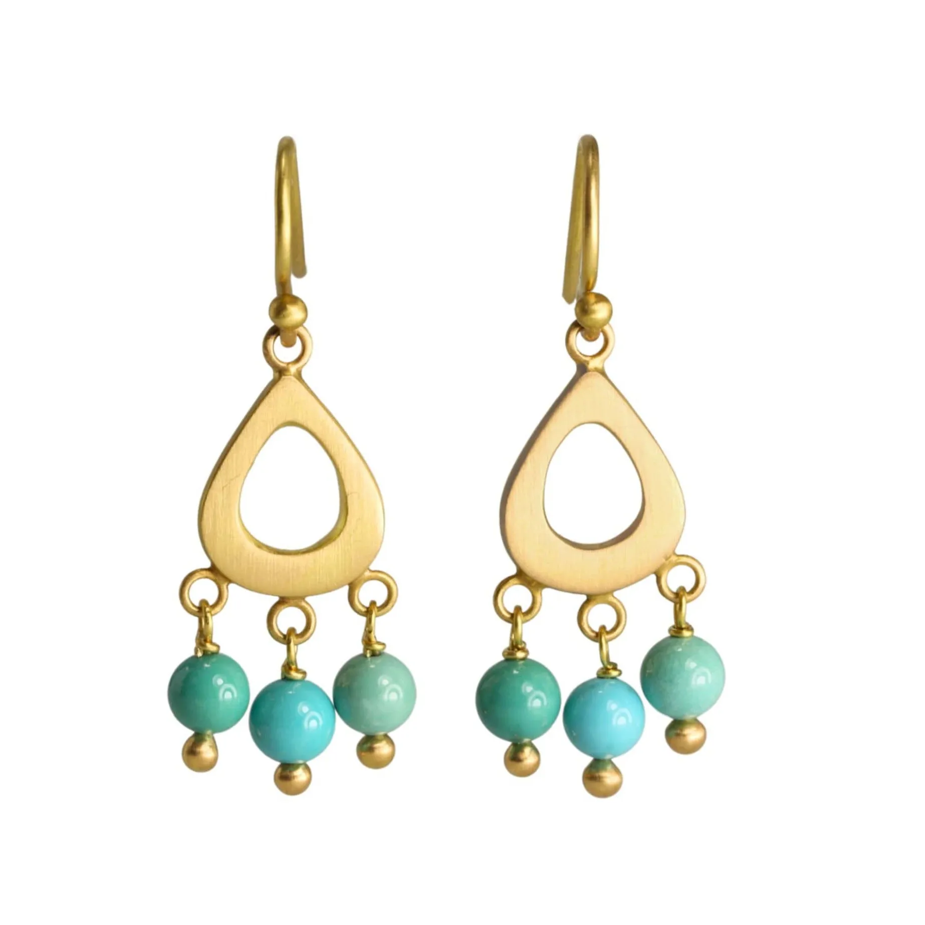 20K Gold Small Teardrop Earrings with Dangling Turquoise