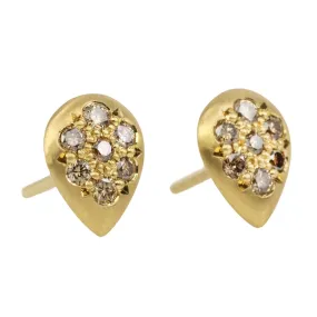 20K Gold Teardrop Pave Cognac Diamond Studs