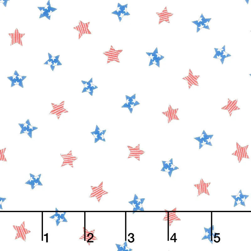 All American - Tossed Stars Daisy White Yardage