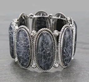 Black Color Stone, Silver Setting, Western stretch bracelet