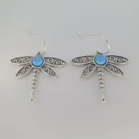 Designer Silver and Opaline Dragonfly Earrings