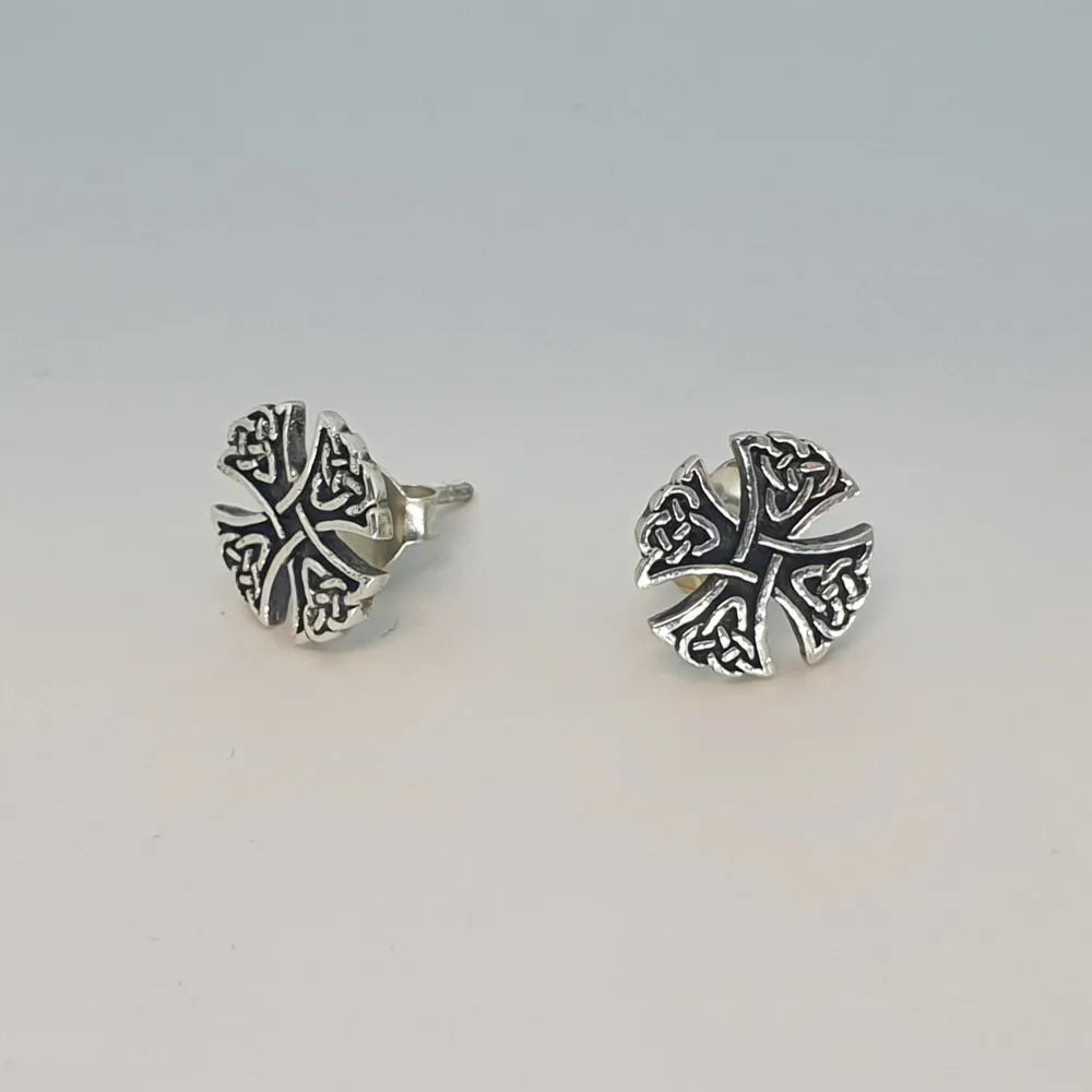 Designer Sterling Silver Celtic Cross Stud Earrings