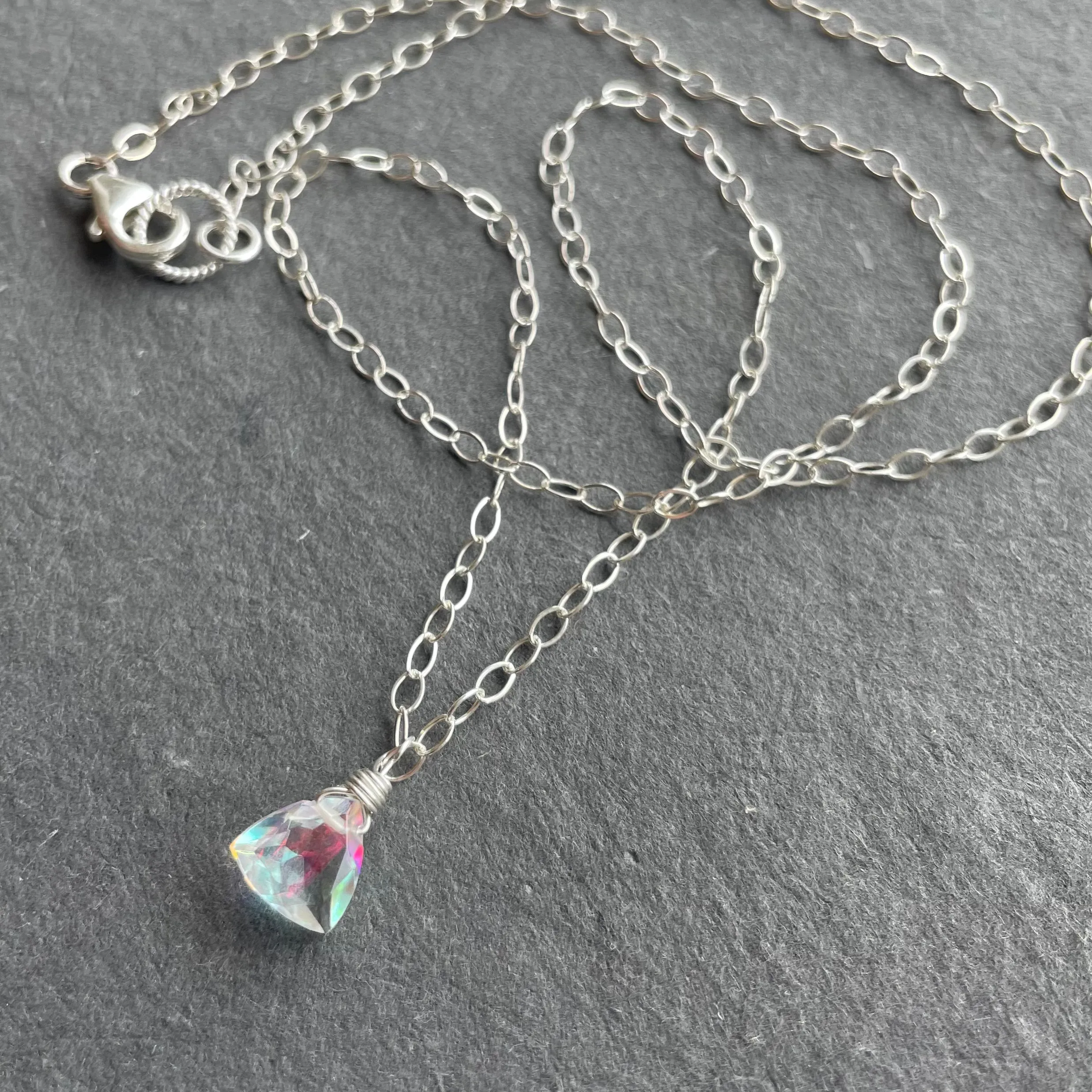 Flashy Fire Opal Moonstone Trillion Necklace