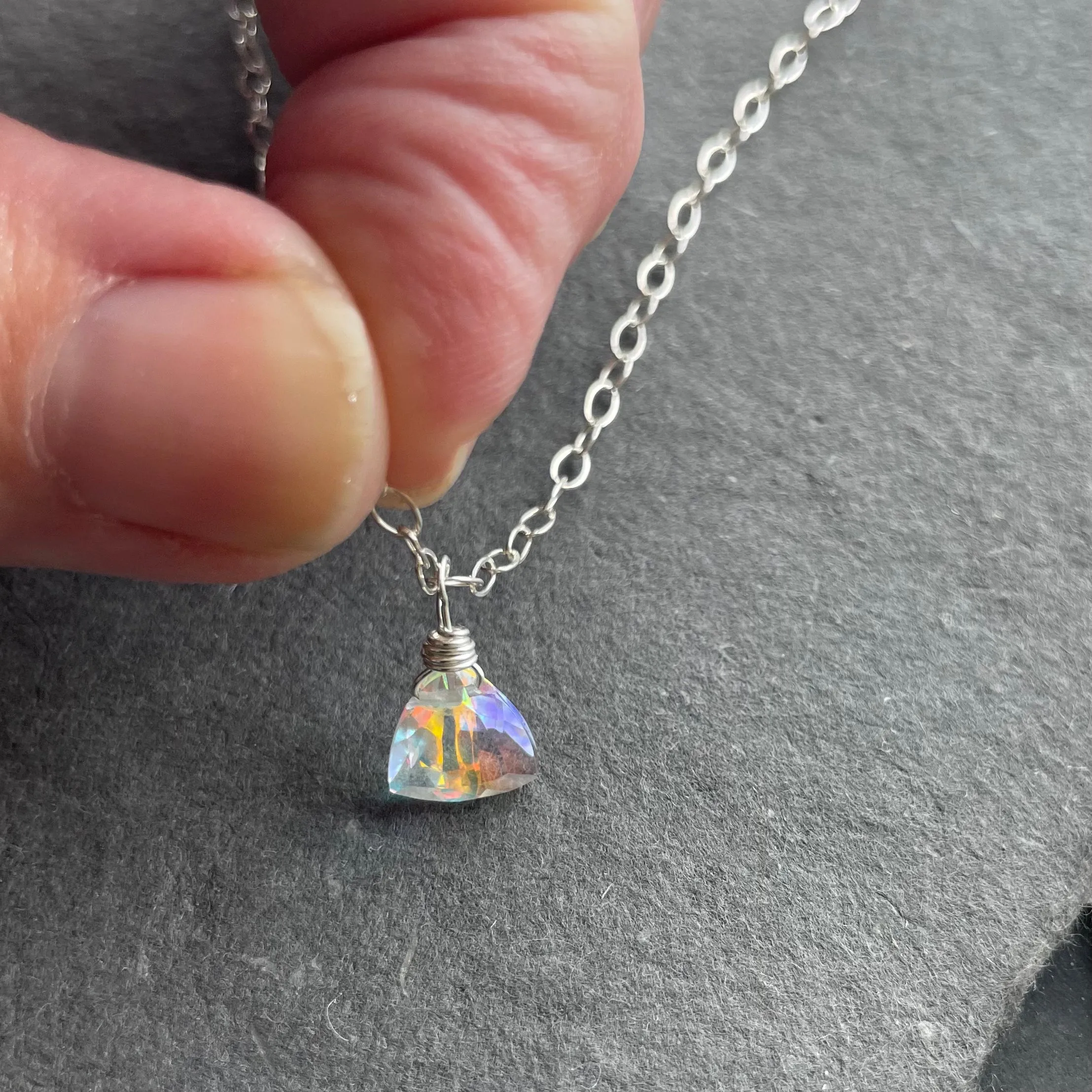 Flashy Fire Opal Moonstone Trillion Necklace