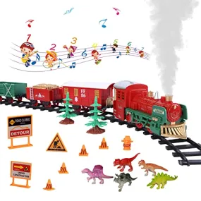 GARVEE Electric Train Set for Boys Girls, Christmas Train Set with Real Smoke, Sounds & Lights, Classic Toy Train with Steam Locomotive Engine, 3 Train Cars and 10 Tracks