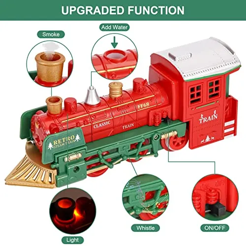 GARVEE Electric Train Set for Boys Girls, Christmas Train Set with Real Smoke, Sounds & Lights, Classic Toy Train with Steam Locomotive Engine, 3 Train Cars and 10 Tracks