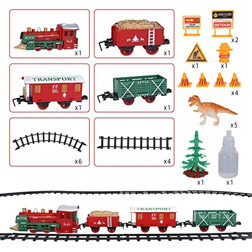 GARVEE Electric Train Set for Boys Girls, Christmas Train Set with Real Smoke, Sounds & Lights, Classic Toy Train with Steam Locomotive Engine, 3 Train Cars and 10 Tracks