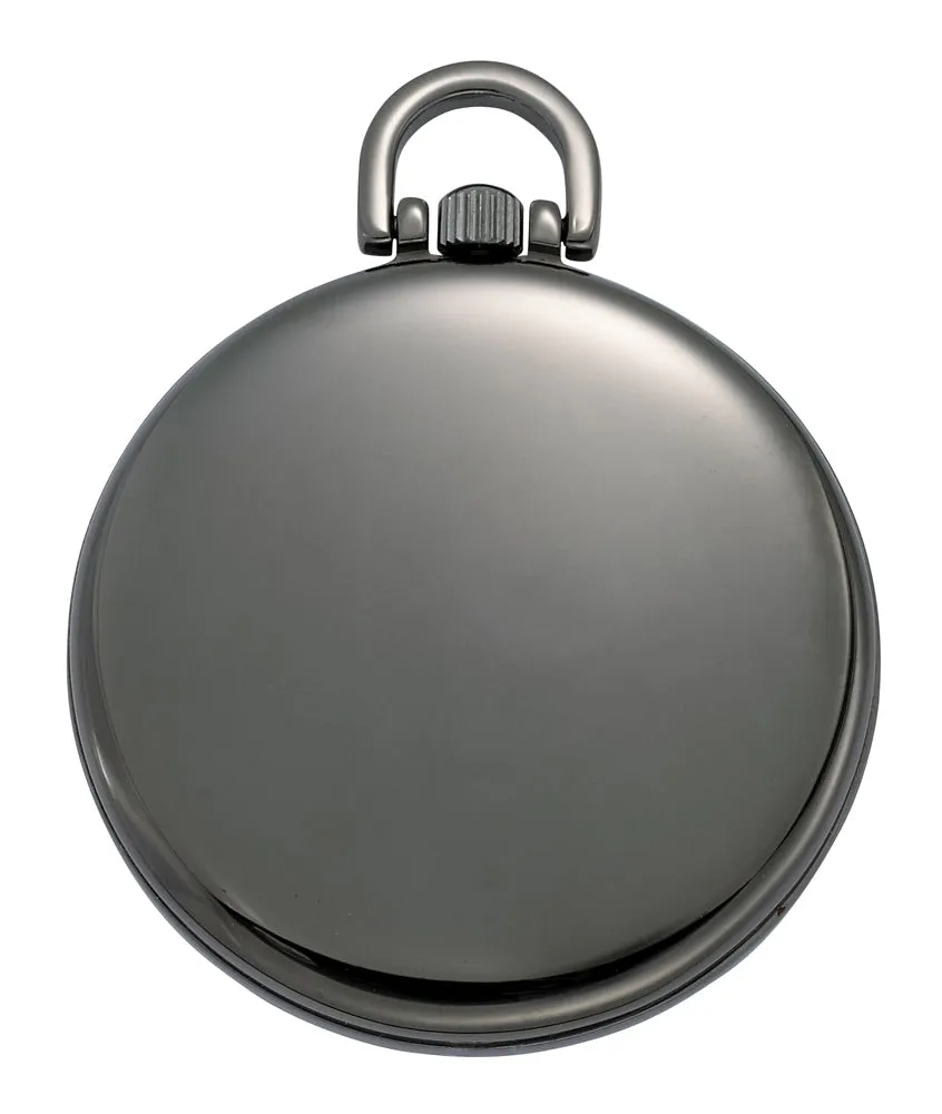 Gotham Men's Gunmetal Ultra Thin Railroad Open Face Quartz Pocket Watch # GWC15026B