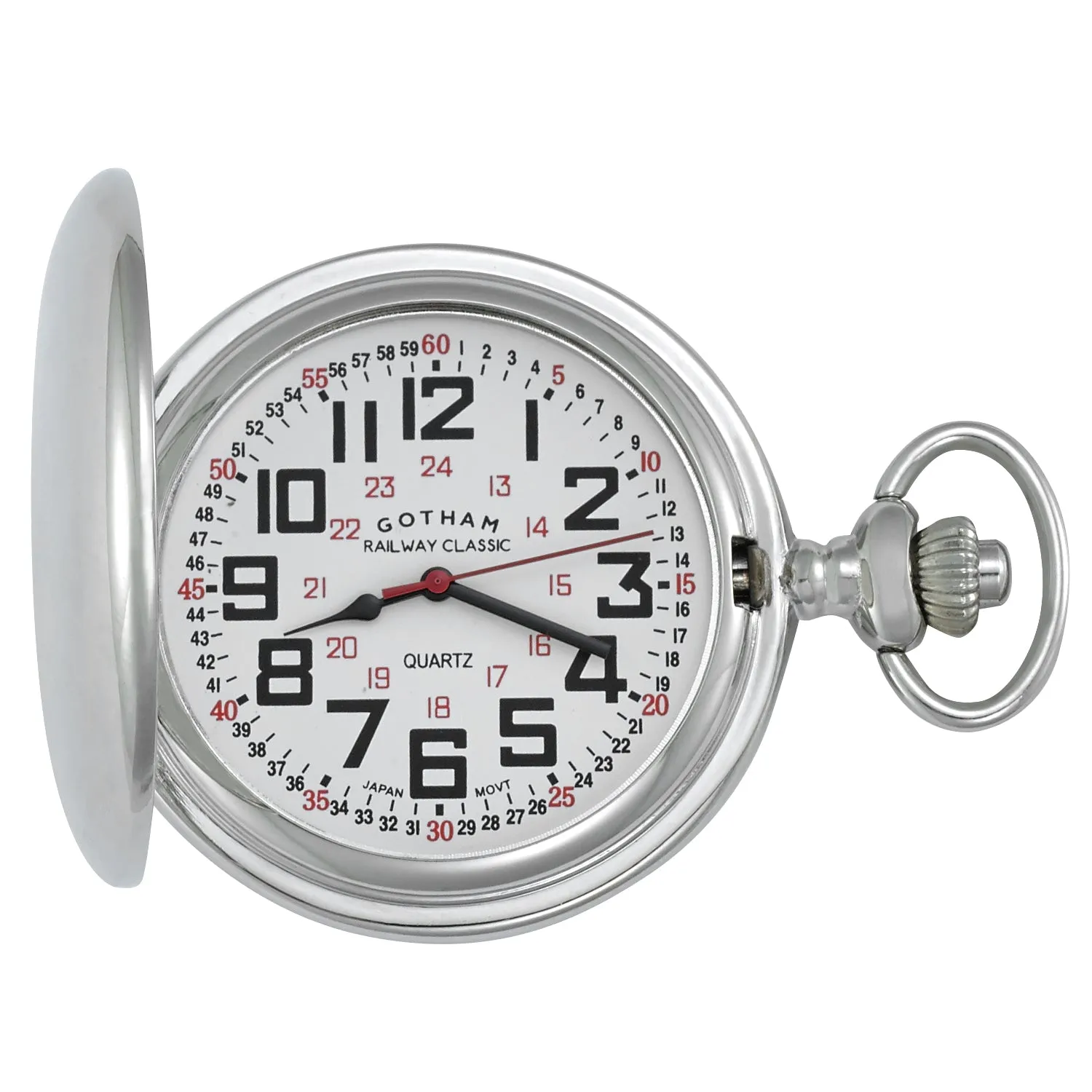 Gotham Men's Silver-Tone Railroad Polished Finish Covered Quartz Pocket Watch # GWC15044S