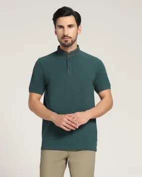 Henley Collar Forest Green Solid T-Shirt - Mortal