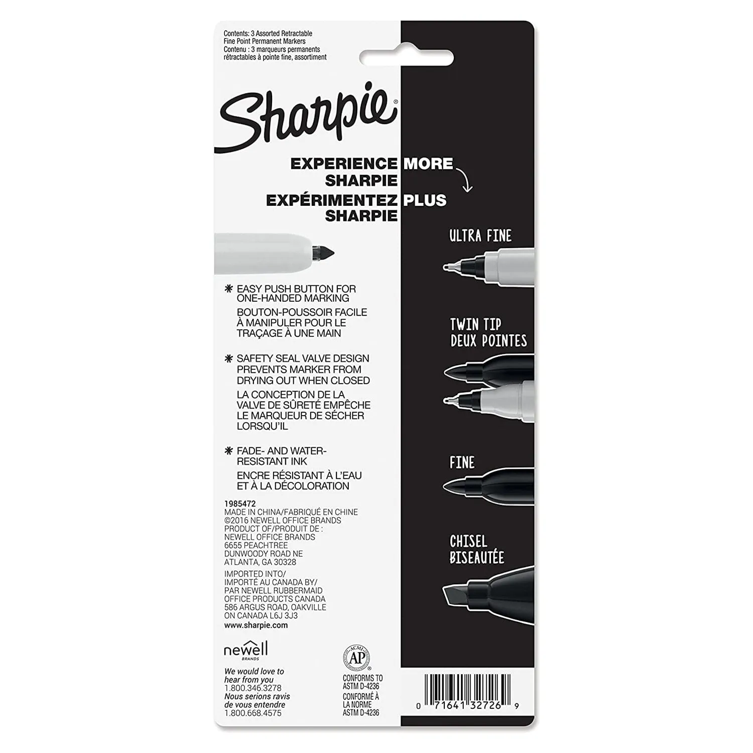 Sharpie Retractable Permanent Marker Set of 3 (Assorted)