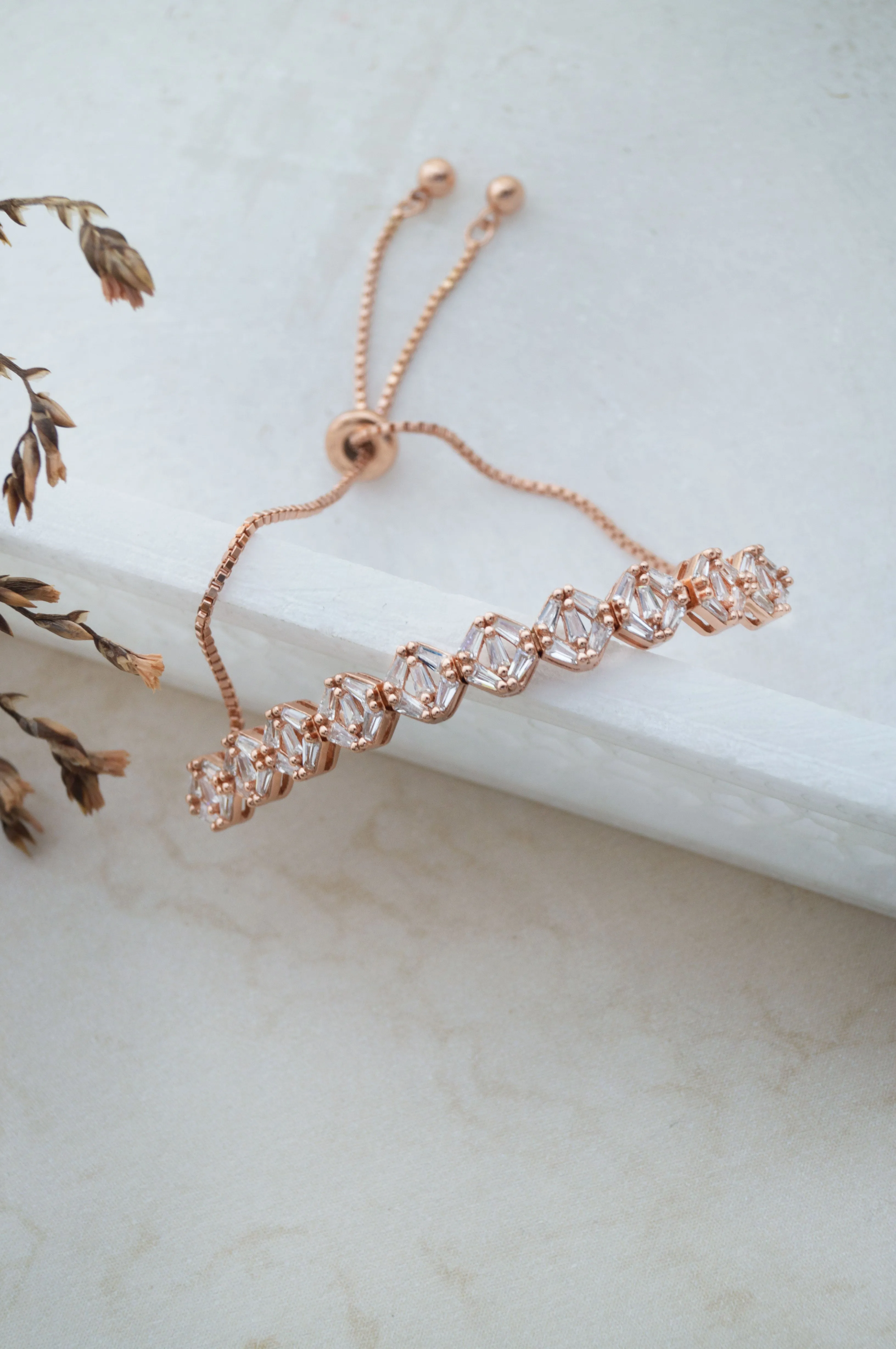 Sparkling Circlets Rose Gold Plated Sterling Silver Adjustable Bracelet