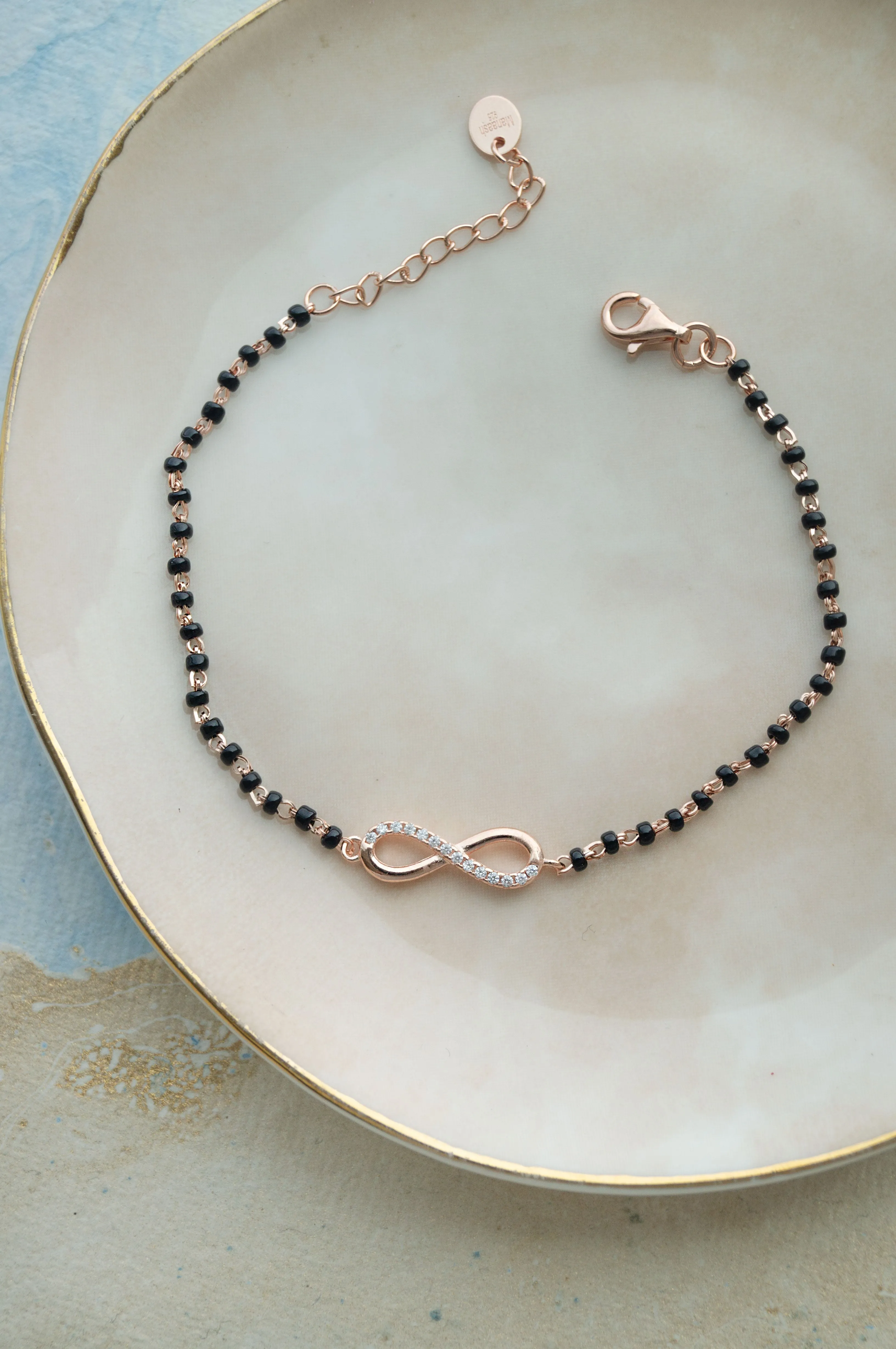 Together Till Infinity Rose Gold Plated Sterling Silver Mangalsutra Bracelet