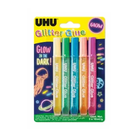 UHU Glitter Glue Glow in the Dark Set of 5 (10ml)