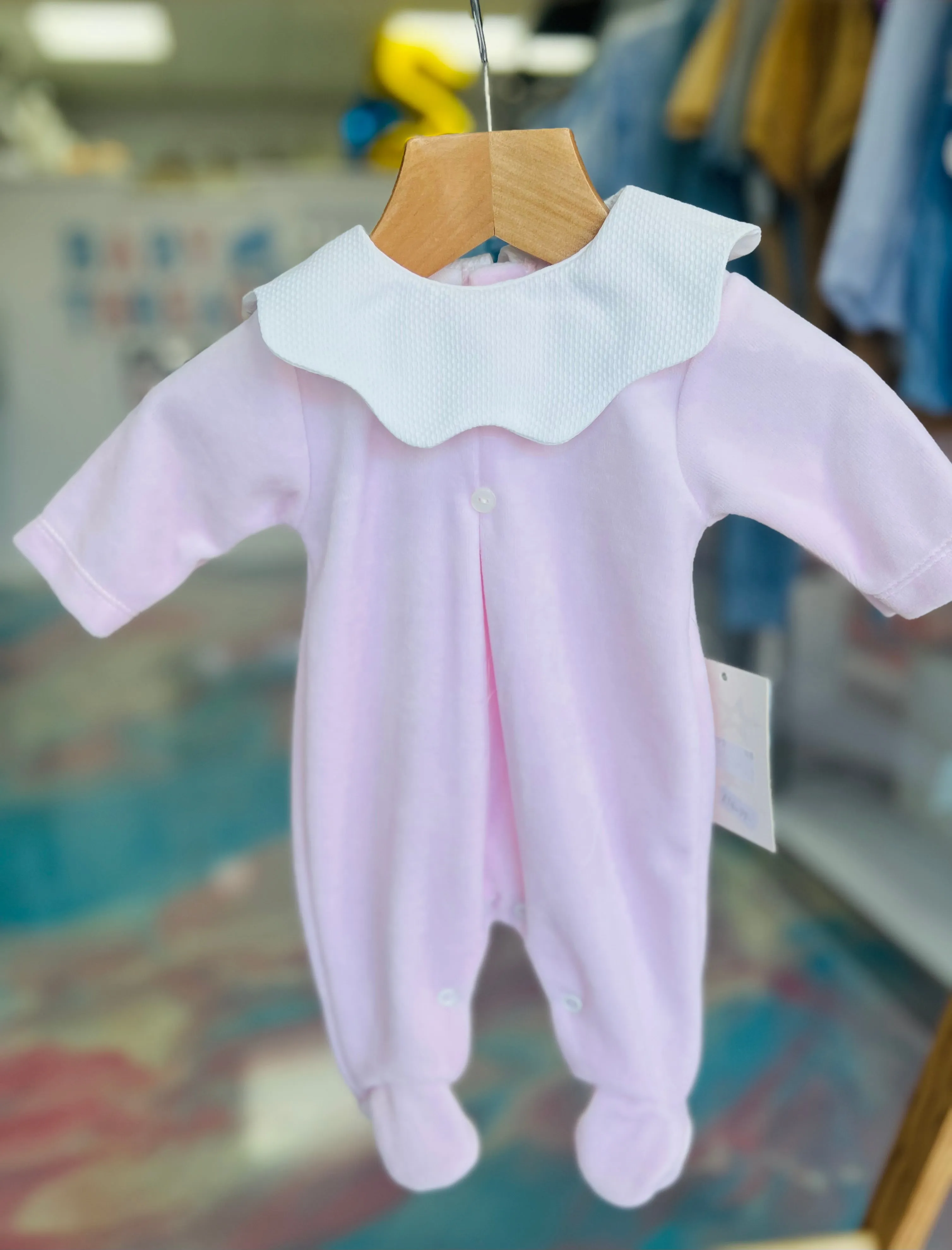 Velour pink sleepsuit with collar